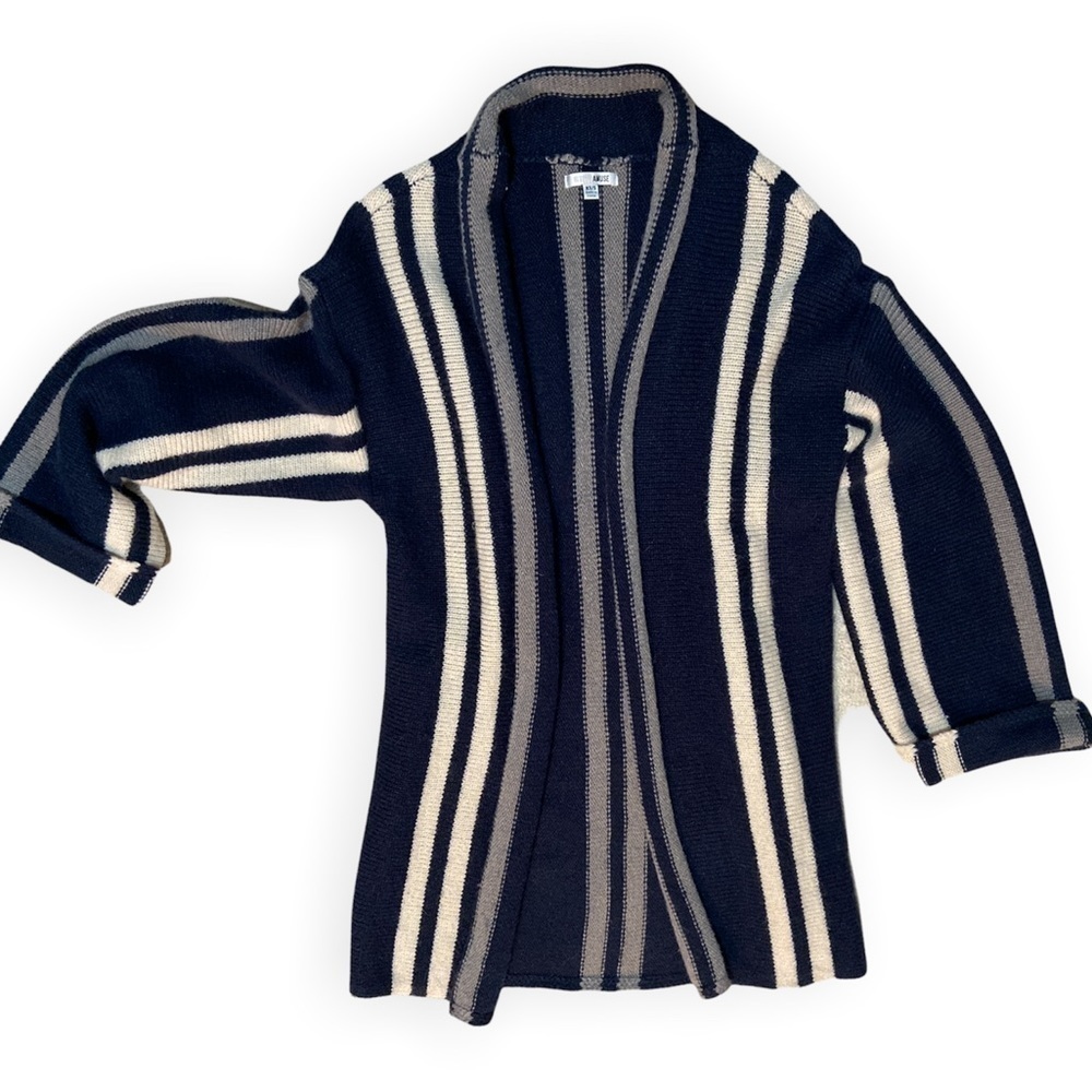 Amuse Society Long Open blue, grey & cream striped Cardigan